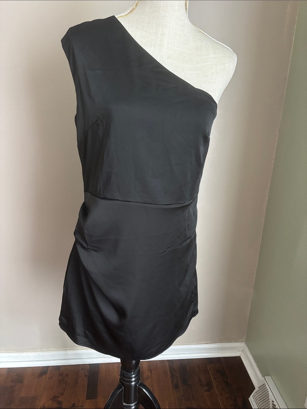 Express One-Shoulder Black Satin Mini Dress